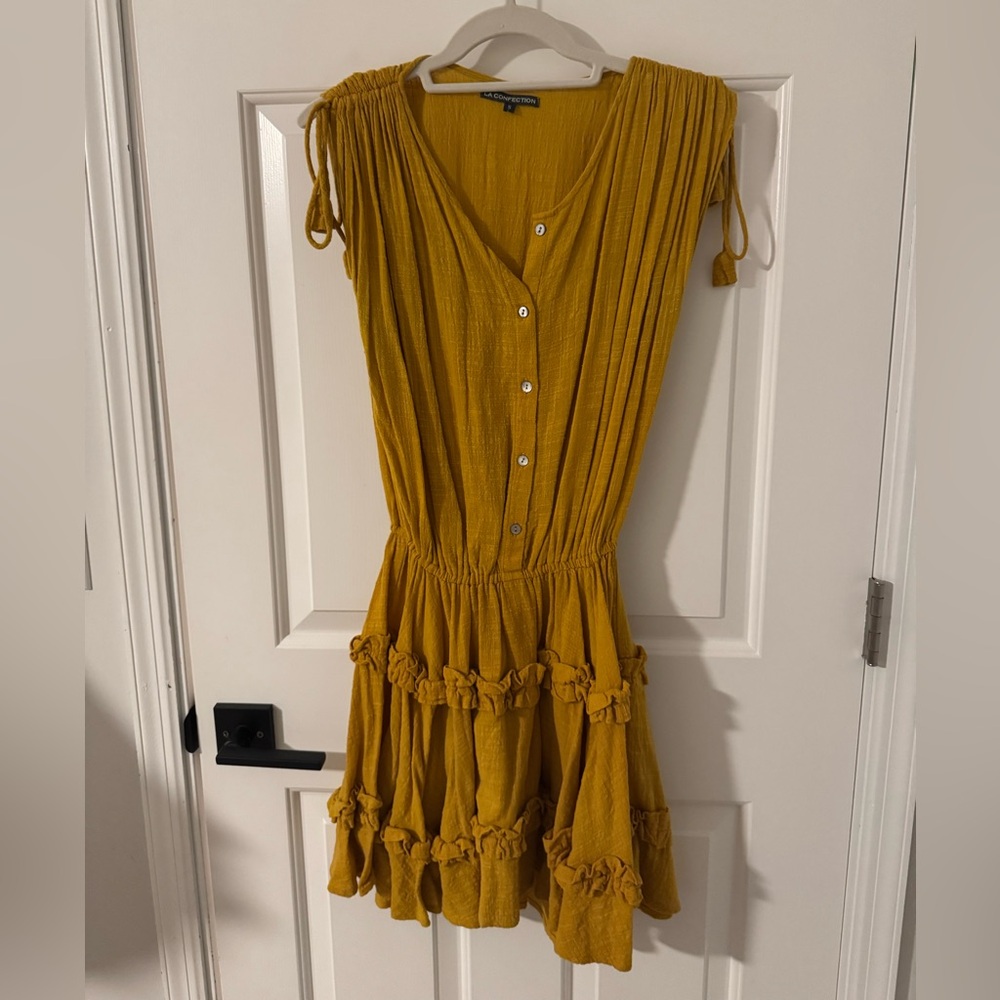 LA Confection Mustard Midi Dress with Button Detail